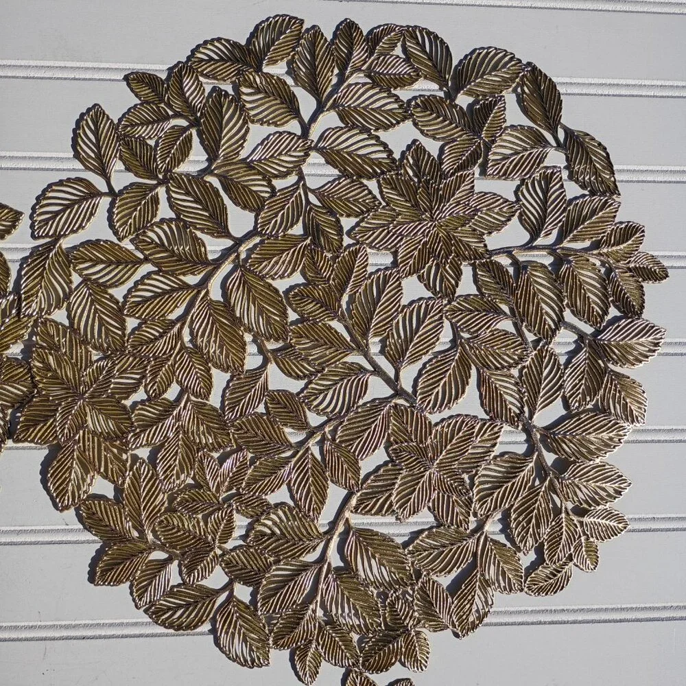Gold Vinyl Placemats Set of 4 MCM Vintage Style Round Textured Christmas 14.5 in